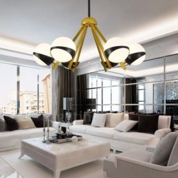 6 Light Modern Contemporary Nordic style Ceiling Lights Chandelier with Black and White Ball Glass Shade
