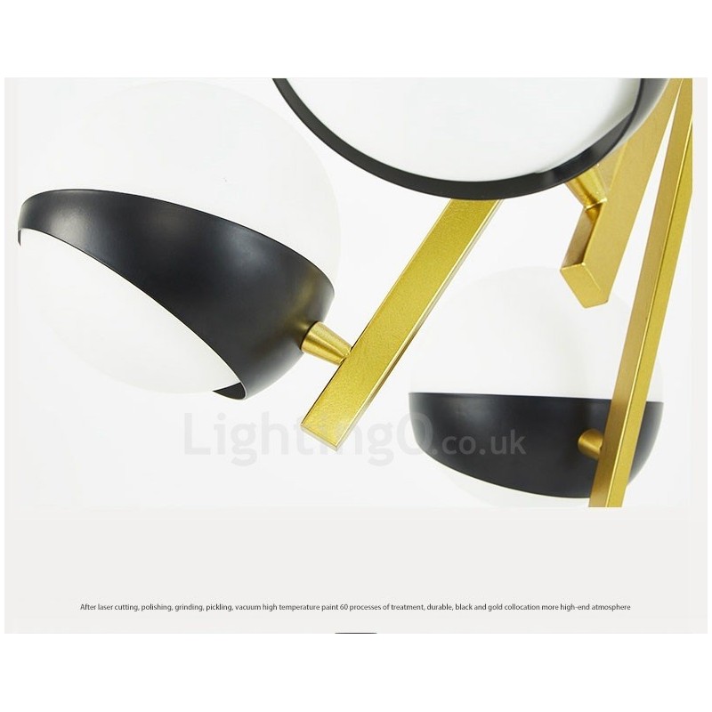 6 Light Modern Contemporary Nordic style Ceiling Lights Chandelier with Black and White Ball Glass Shade