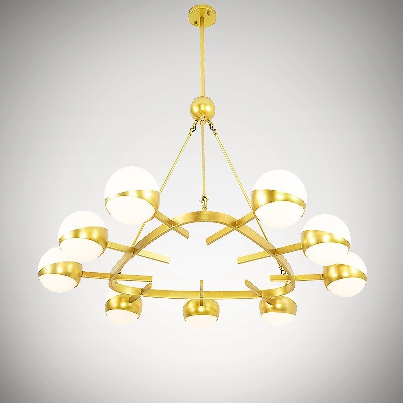 9 Light Modern Contemporary Nordic style Ceiling Lights Copper Plating Chandelier with Gold and White Ball Glass Shade
