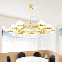 9 Light Modern Contemporary Nordic style Ceiling Lights Copper Plating Chandelier with Gold and White Ball Glass Shade
