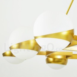 9 Light Modern Contemporary Nordic style Ceiling Lights Copper Plating Chandelier with Gold and White Ball Glass Shade