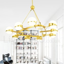 9 Light Modern Contemporary Nordic style Ceiling Lights Copper Plating Chandelier with Gold and White Ball Glass Shade