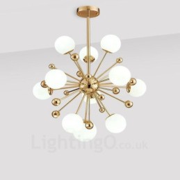 11 Light Modern Contemporary Ceiling Lights Copper Plating Chandelier with White Ball Glass Shade