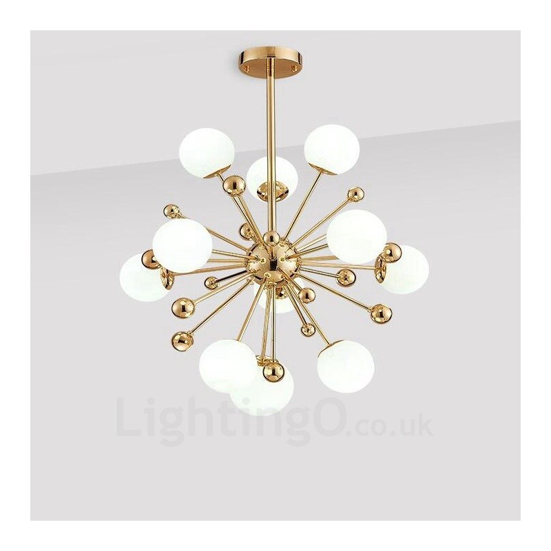 11 Light Modern Contemporary Ceiling Lights Copper Plating Chandelier with White Ball Glass Shade