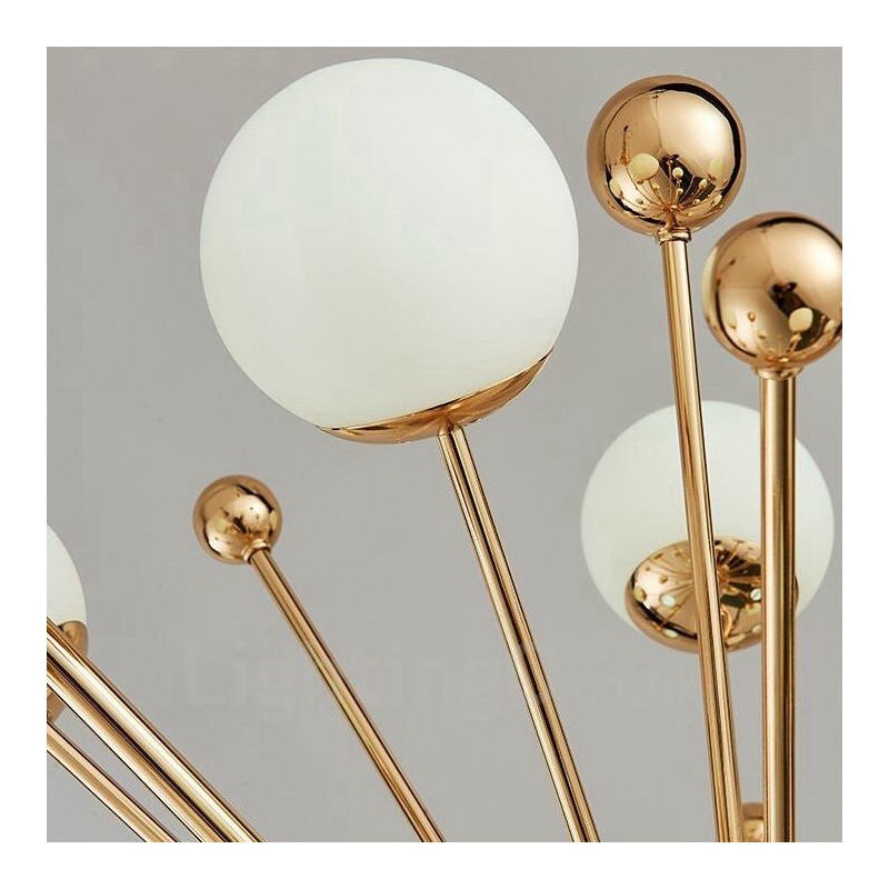 12 Light Modern Contemporary Ceiling Lights Copper Plating Chandelier with White Ball Glass Shade