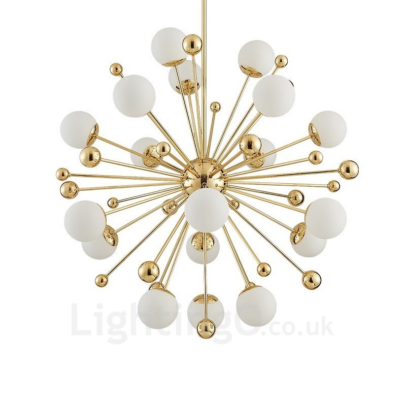 18 Light Modern Contemporary Ceiling Lights Copper Plating Chandelier with White Ball Glass Shade