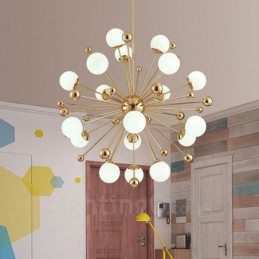 18 Light Modern Contemporary Ceiling Lights Copper Plating Chandelier with White Ball Glass Shade