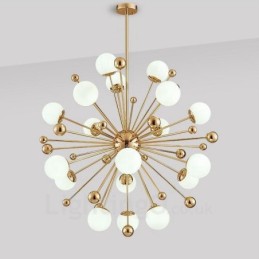 18 Light Modern Contemporary Ceiling Lights Copper Plating Chandelier with White Ball Glass Shade