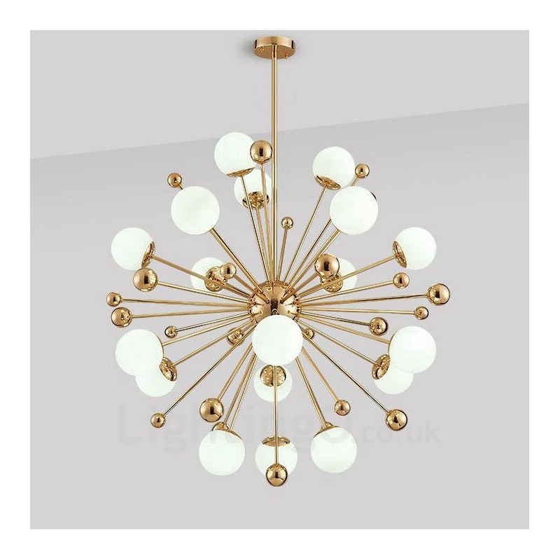 18 Light Modern Contemporary Ceiling Lights Copper Plating Chandelier with White Ball Glass Shade