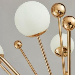 18 Light Modern Contemporary Ceiling Lights Copper Plating Chandelier with White Ball Glass Shade