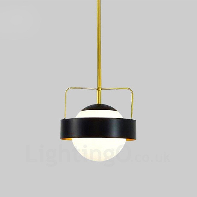 1 Light Modern Contemporary Ceiling Lights Copper Plating Pendant Light with White & Black Ball Glass Shade