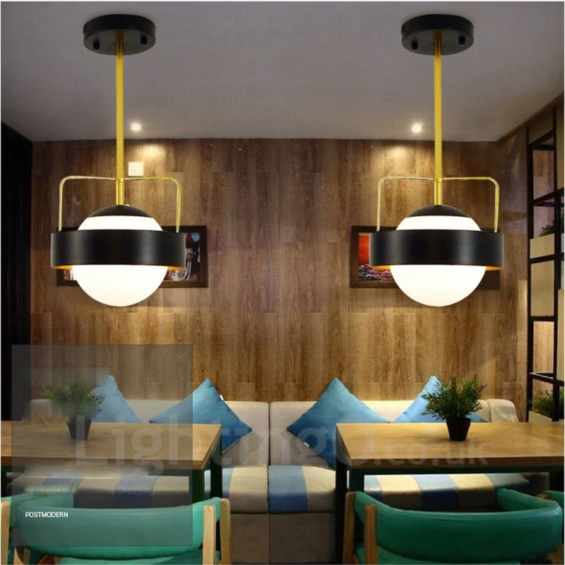 1 Light Modern Contemporary Ceiling Lights Copper Plating Pendant Light with White & Black Ball Glass Shade