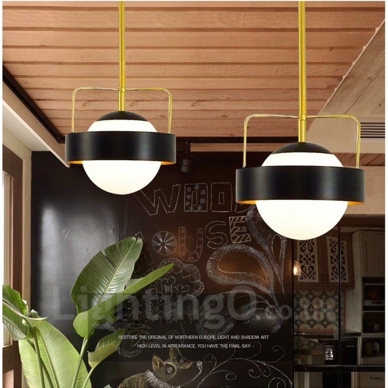 1 Light Modern Contemporary Ceiling Lights Copper Plating Pendant Light with White & Black Ball Glass Shade