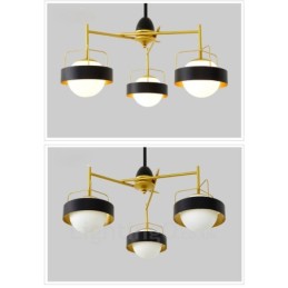 3 Light Modern Contemporary Ceiling Lights Copper Plating Chandelier with White & Black Ball Glass Shade