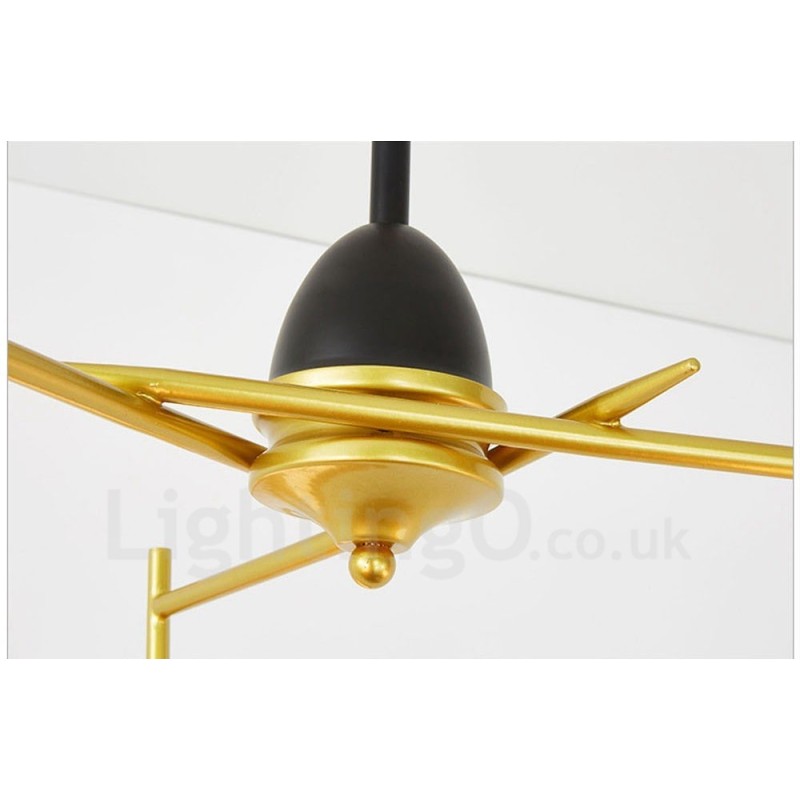 3 Light Modern Contemporary Ceiling Lights Copper Plating Chandelier with White & Black Ball Glass Shade