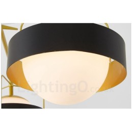 3 Light Modern Contemporary Ceiling Lights Copper Plating Chandelier with White & Black Ball Glass Shade