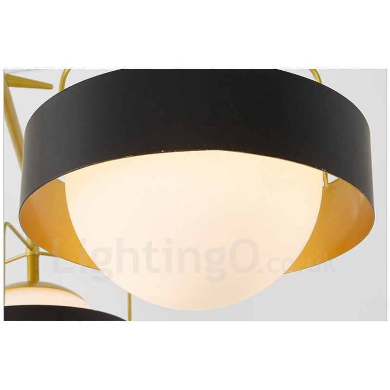 3 Light Modern Contemporary Ceiling Lights Copper Plating Chandelier with White & Black Ball Glass Shade