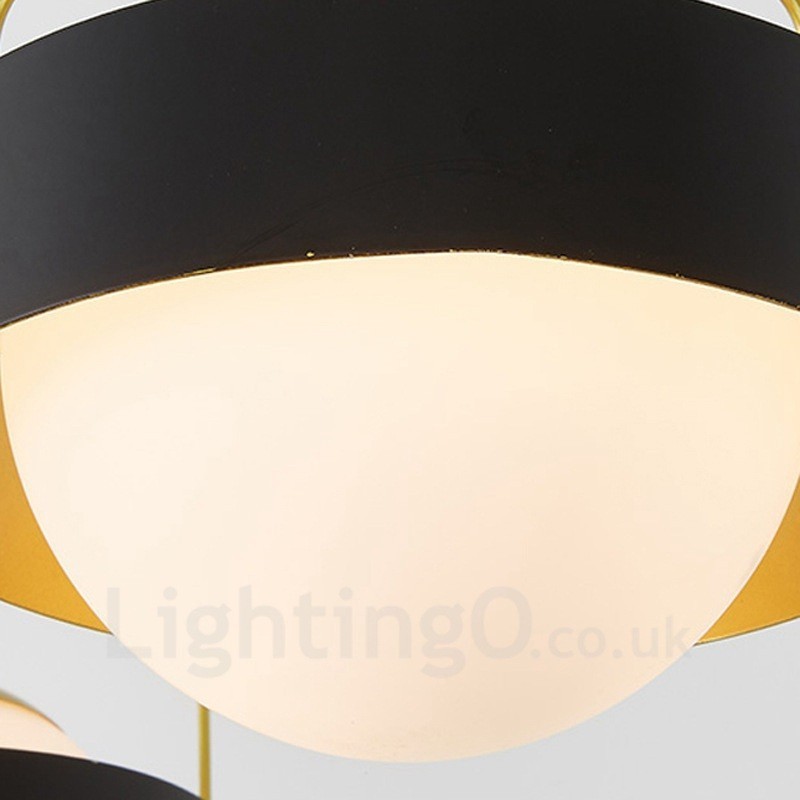 3 Light Modern Contemporary Ceiling Lights Copper Plating Chandelier with White & Black Ball Glass Shade