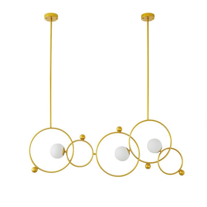 3 Light Modern Contemporary Ceiling Lights Copper Plating Chandelier with White Ball Glass Shade