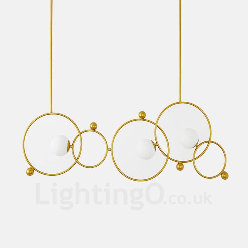3 Light Modern Contemporary Ceiling Lights Copper Plating Chandelier with White Ball Glass Shade