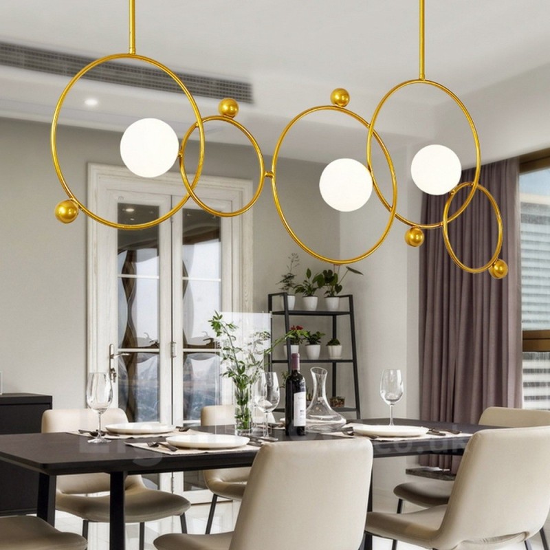 3 Light Modern Contemporary Ceiling Lights Copper Plating Chandelier with White Ball Glass Shade