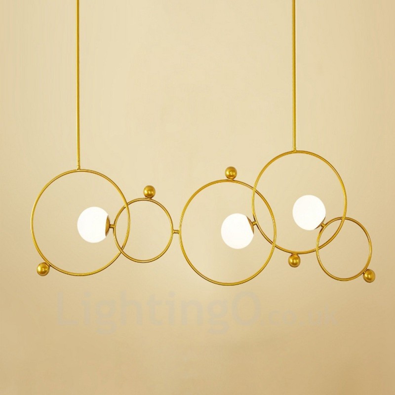 3 Light Modern Contemporary Ceiling Lights Copper Plating Chandelier with White Ball Glass Shade