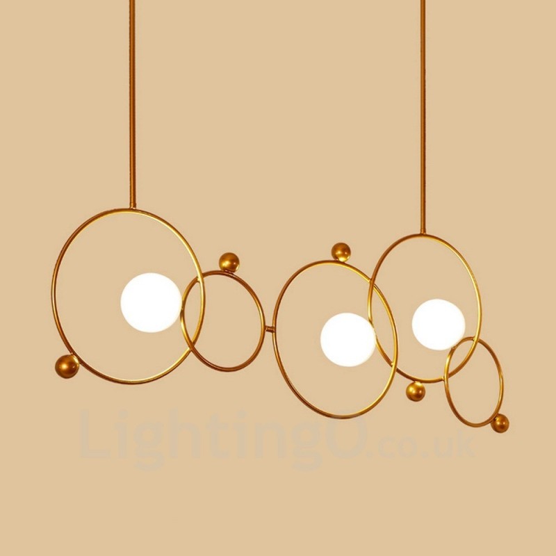 3 Light Modern Contemporary Ceiling Lights Copper Plating Chandelier with White Ball Glass Shade