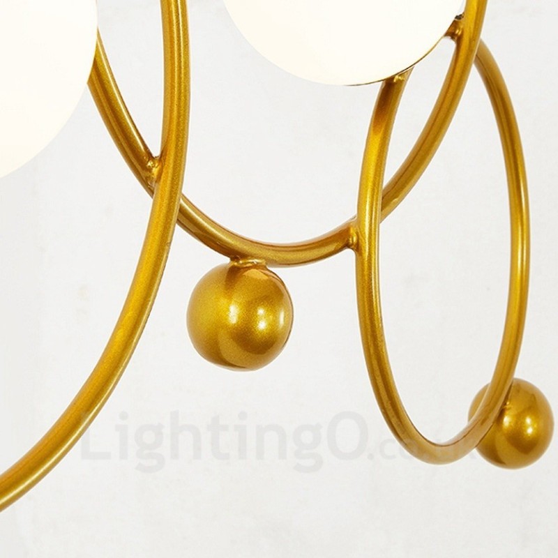 3 Light Modern Contemporary Ceiling Lights Copper Plating Chandelier with White Ball Glass Shade