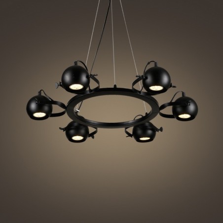 6 Light Retro Vintage Black Iron Pendant Light with Black Iron Ball Shades