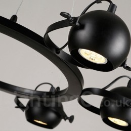 6 Light Retro Vintage Black Iron Pendant Light with Black Iron Ball Shades