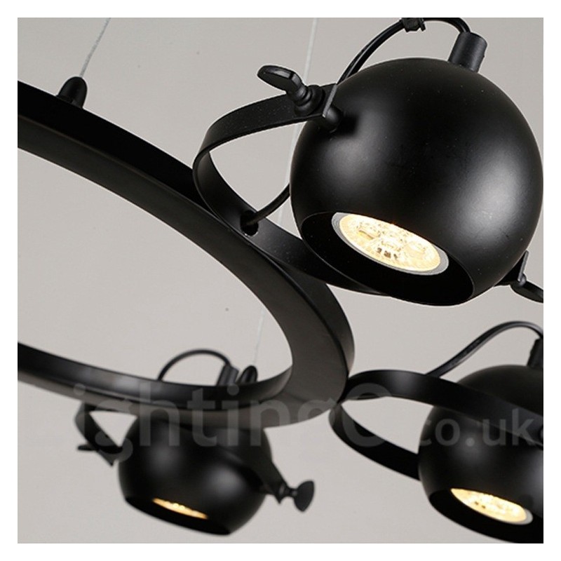 6 Light Retro Vintage Black Iron Pendant Light with Black Iron Ball Shades