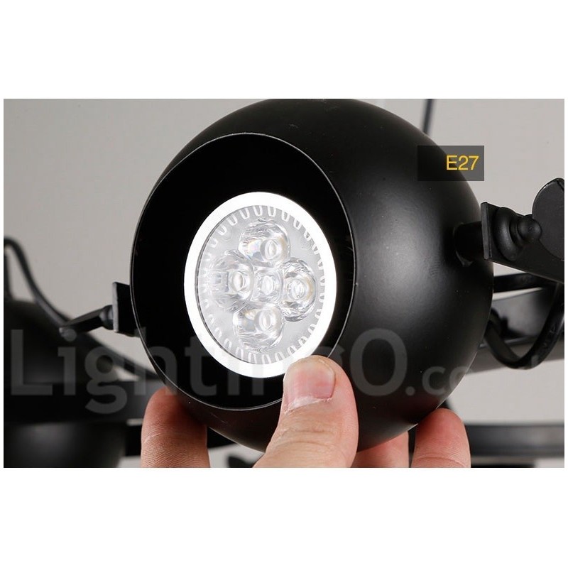 6 Light Retro Vintage Black Iron Pendant Light with Black Iron Ball Shades