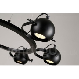 6 Light Retro Vintage Black Iron Pendant Light with Black Iron Ball Shades