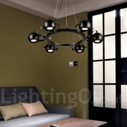 6 Light Retro Vintage Black Iron Pendant Light with Black Iron Ball Shades