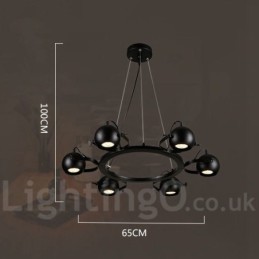6 Light Retro Vintage Black Iron Pendant Light with Black Iron Ball Shades