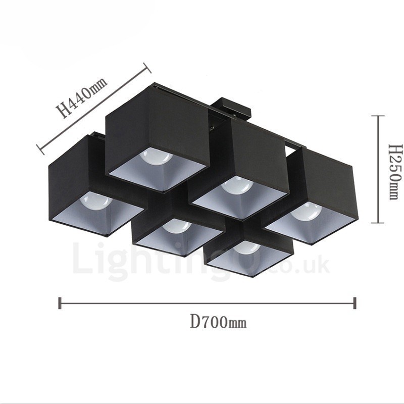 6 Light Modern Contemporary Black Flush Mount Ceiling Lights with Fabric Shade