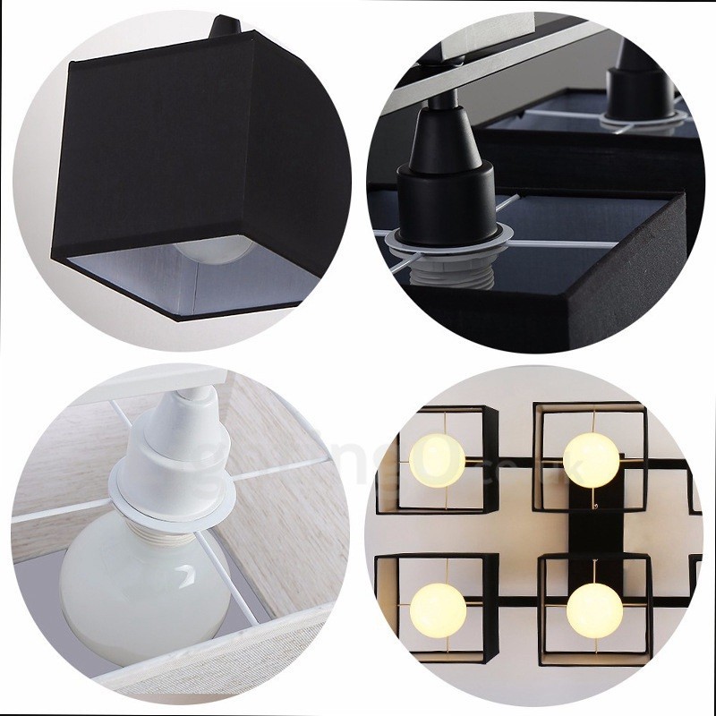 6 Light Modern Contemporary Black Flush Mount Ceiling Lights with Fabric Shade