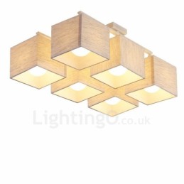 6 Light Modern Contemporary Black Flush Mount Ceiling Lights with Fabric Shade