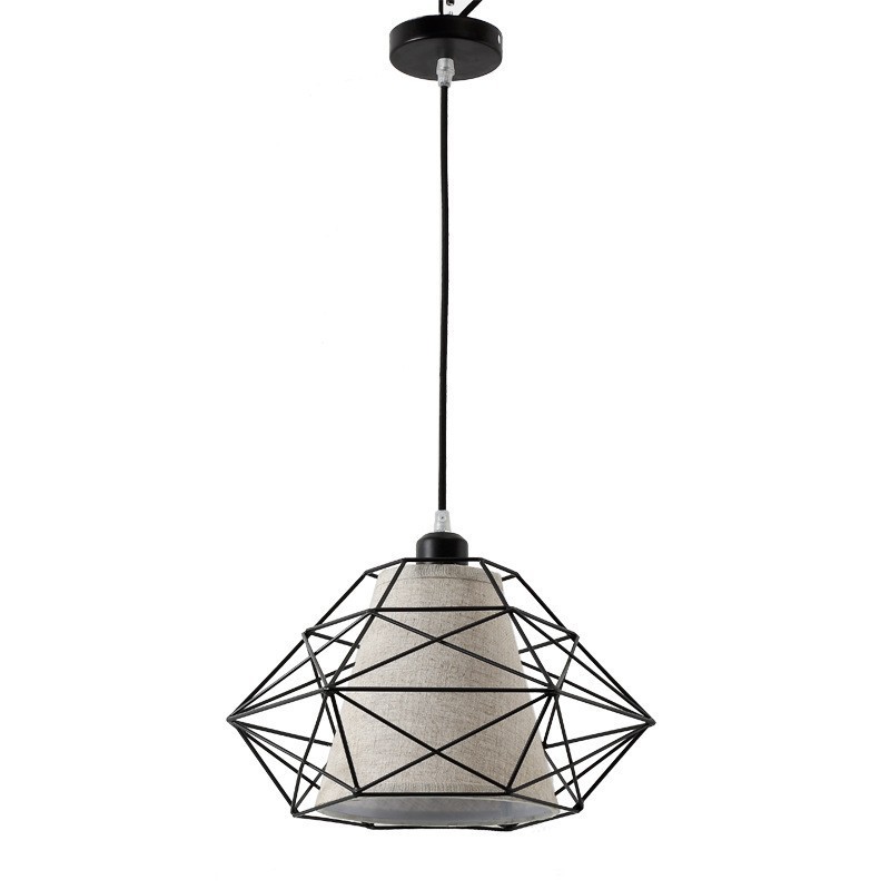 1 Light Retro Vintage Black Iron Pendant Light with Fabric Shades