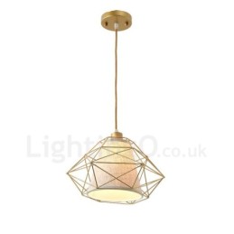 1 Light Retro Vintage Black Iron Pendant Light with Fabric Shades