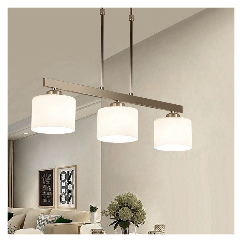 3 Lights Modern Chrome Pendant Light Indoor Chandelier Home Hanging Lighting Lamps Fixtures with Glass Shades