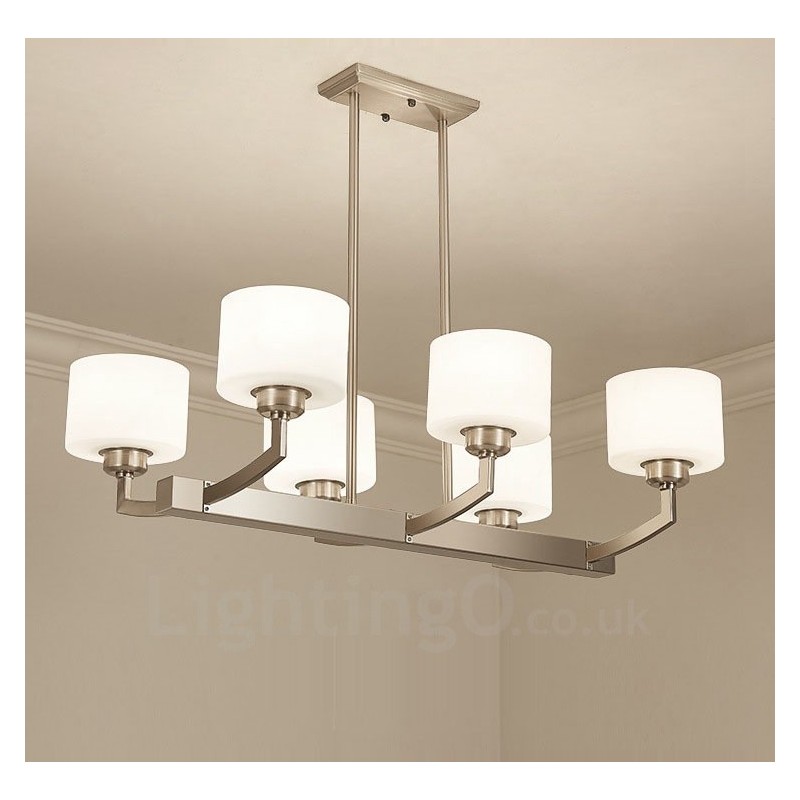 6 Lights Modern Chrome Pendant Light Indoor Chandelier Home Hanging Lighting Lamps Fixtures with Glass Shades