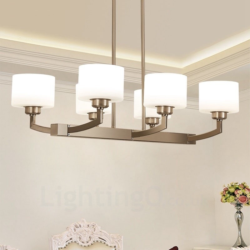 6 Lights Modern Chrome Pendant Light Indoor Chandelier Home Hanging Lighting Lamps Fixtures with Glass Shades