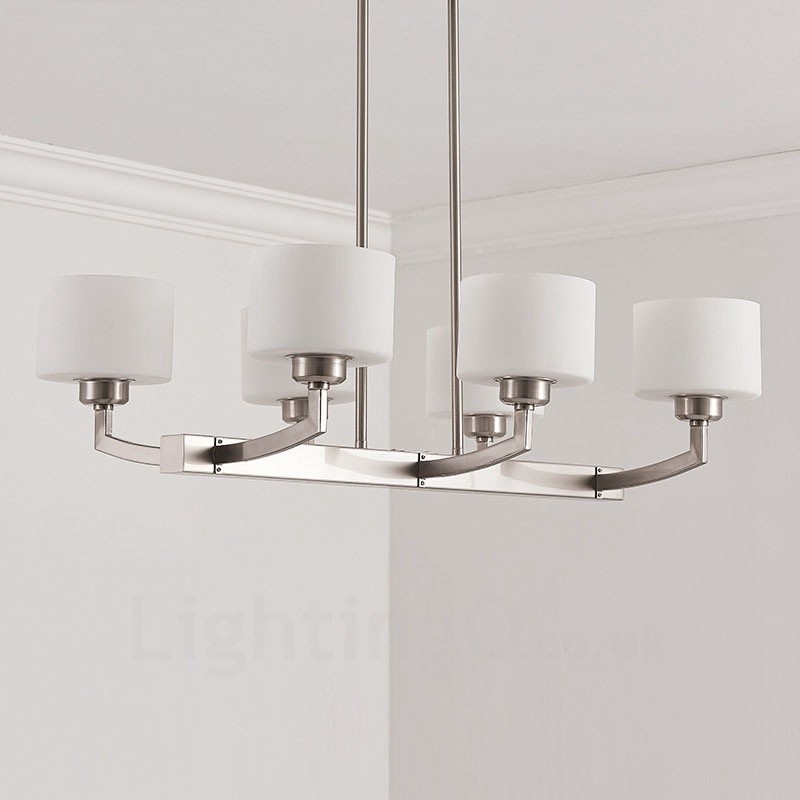 6 Lights Modern Chrome Pendant Light Indoor Chandelier Home Hanging Lighting Lamps Fixtures with Glass Shades