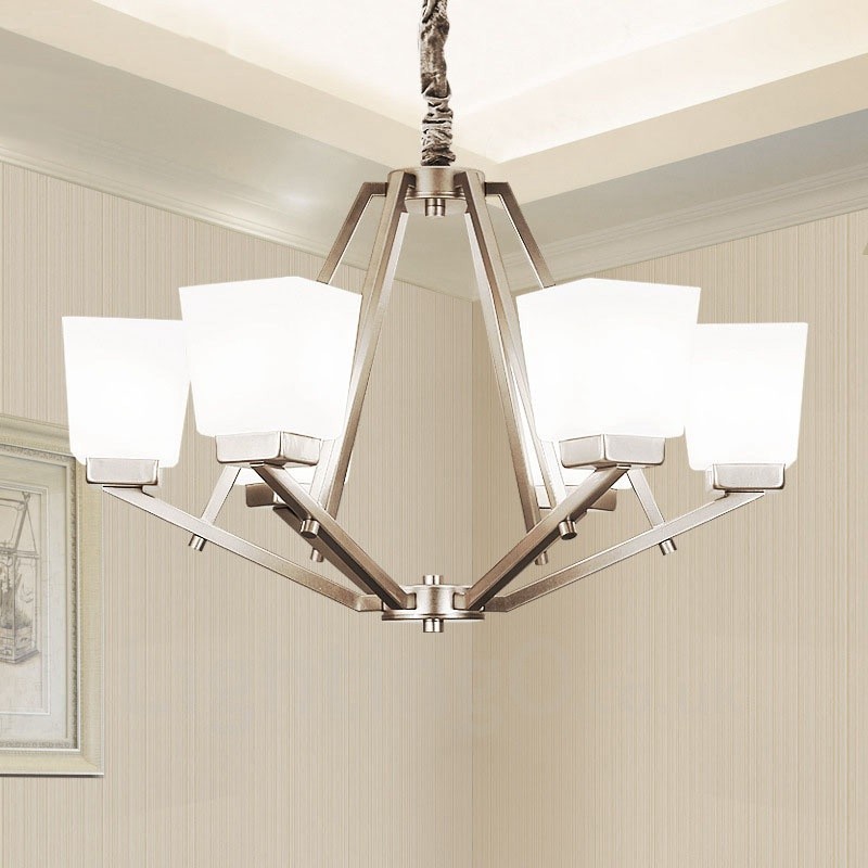 6 Lights Chrome Pendant Light Indoor Modern Chandelier Home Hanging Lighting Lamps Fixtures with Glass Shades