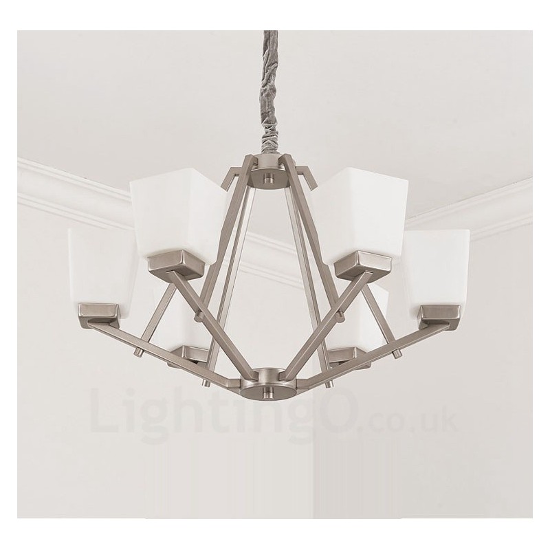 6 Lights Chrome Pendant Light Indoor Modern Chandelier Home Hanging Lighting Lamps Fixtures with Glass Shades