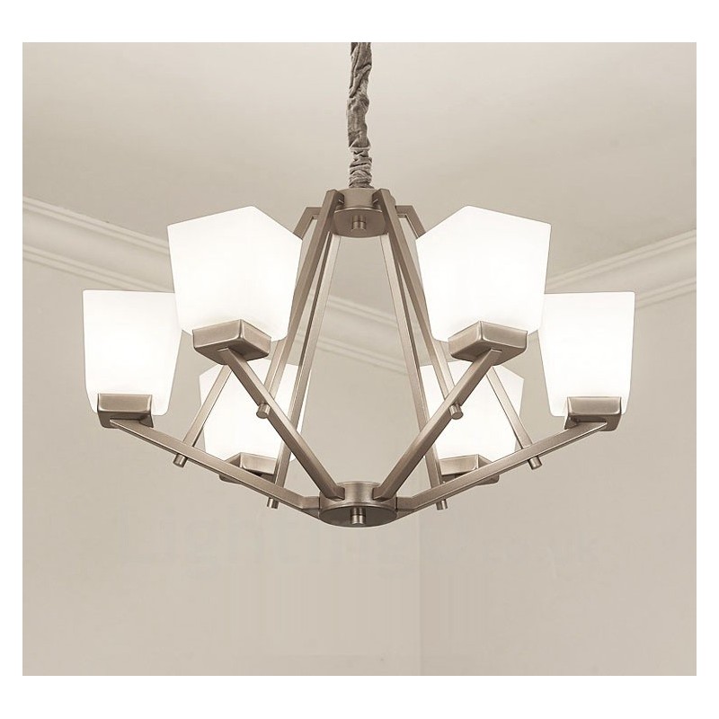 6 Lights Chrome Pendant Light Indoor Modern Chandelier Home Hanging Lighting Lamps Fixtures with Glass Shades