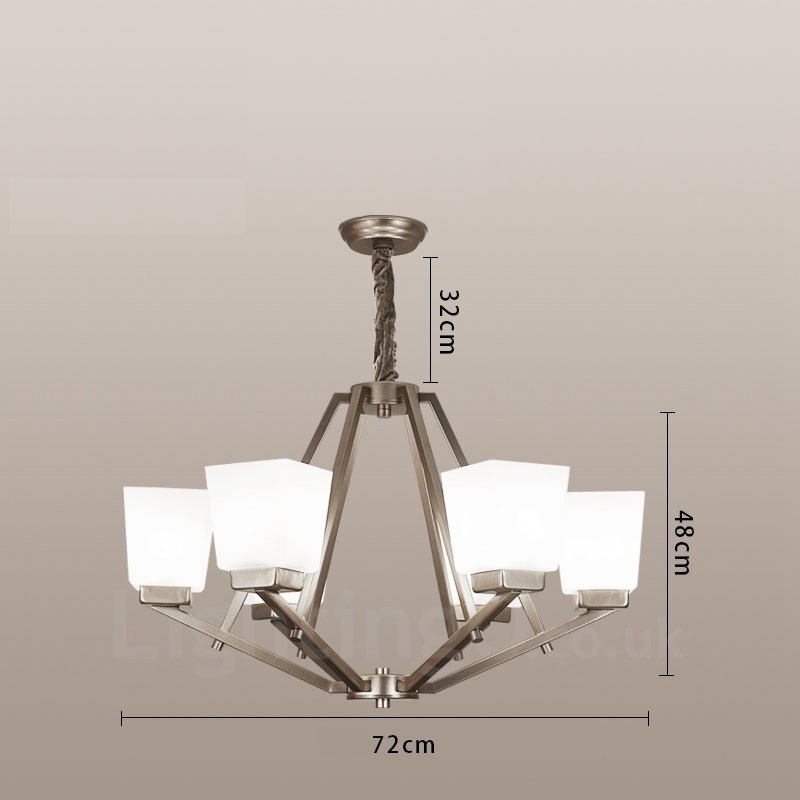 6 Lights Chrome Pendant Light Indoor Modern Chandelier Home Hanging Lighting Lamps Fixtures with Glass Shades