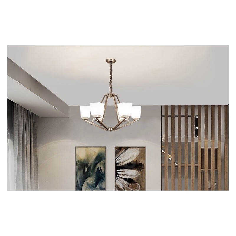 6 Lights Chrome Pendant Light Indoor Modern Chandelier Home Hanging Lighting Lamps Fixtures with Glass Shades