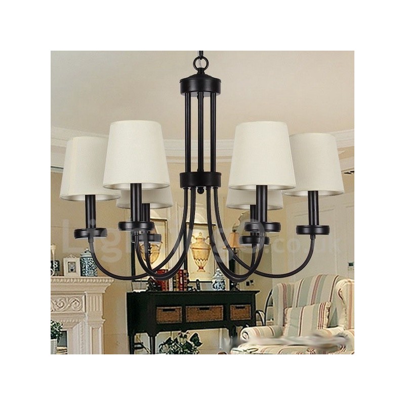 6 Light Retro Contemporary Black Candle Style Chandelier